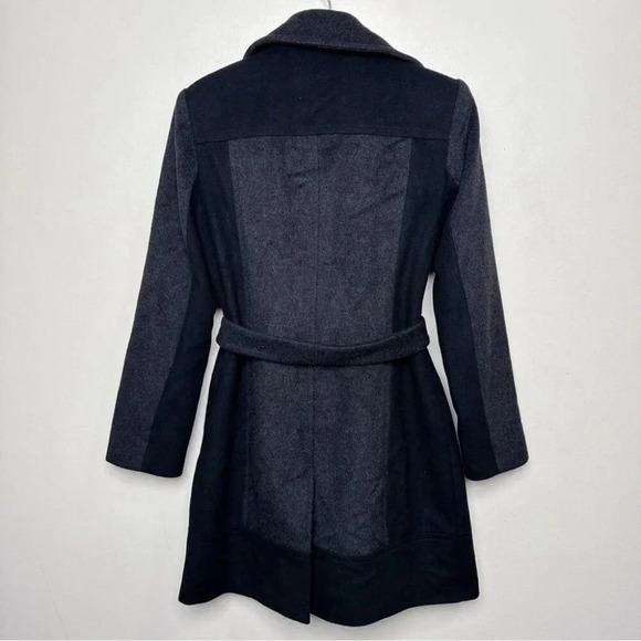 Calvin Klein  Womens 6 Wool Belted Colorblock Mid Length Coat In Grey Black - Picture 15 of 16